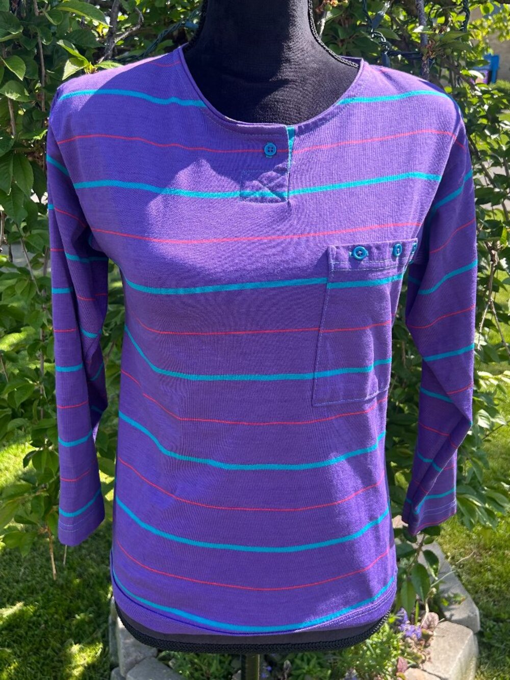 Vintage Chesterfield 80s Bracelet Sleeve Purple Blue Pink Stripe Front Pocket S
